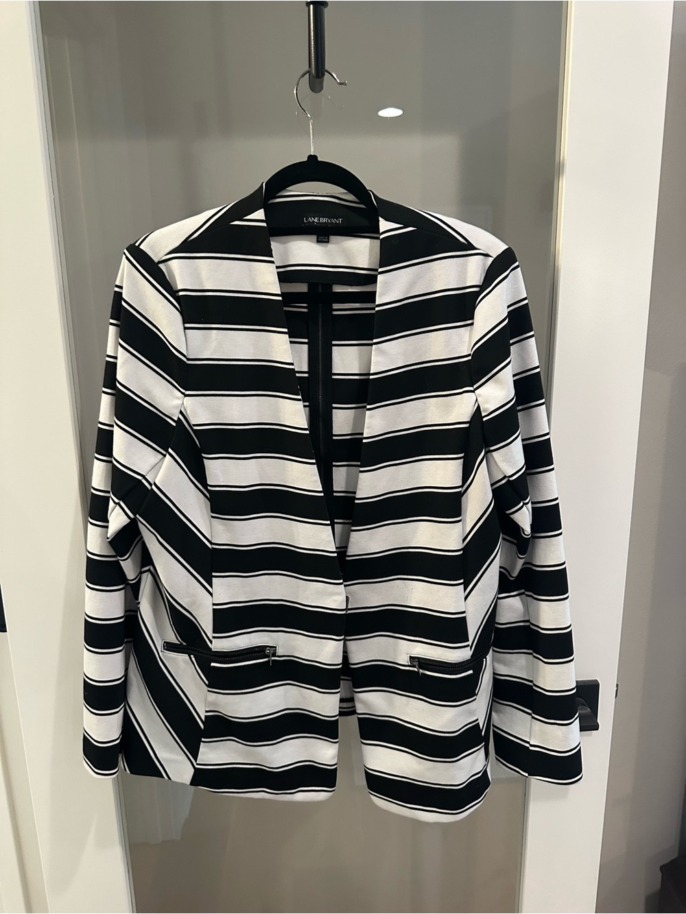Lane Bryant Black and White Striped Open-Front Blazer